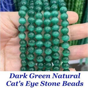 Dark Green Natural Cat's Eye Stone Beads